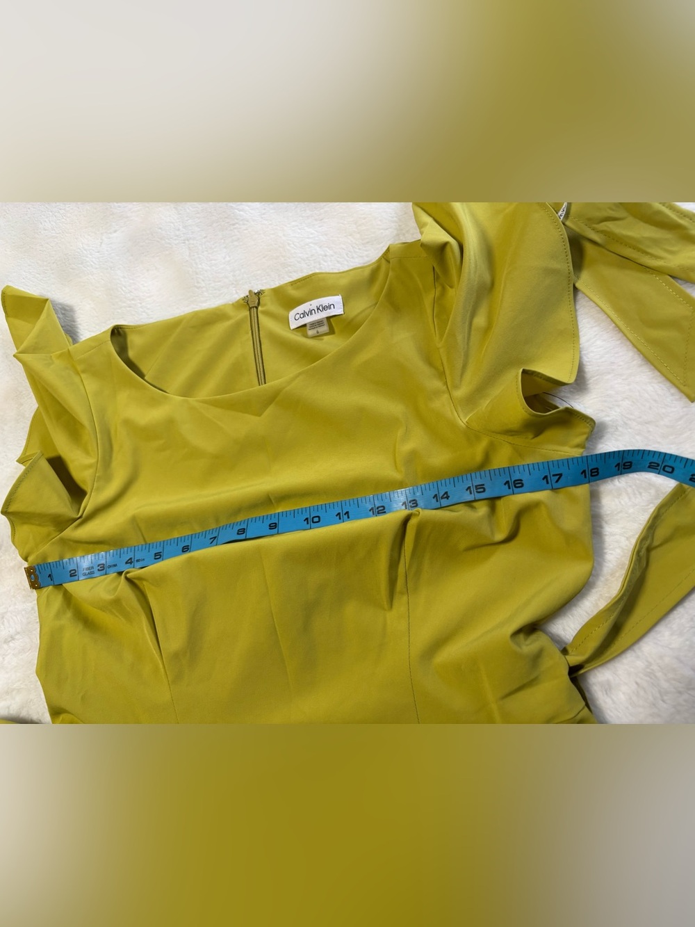 Calvin Klein Chartreuse Yellow Flutter Sleeve Belted Jumpsuit Size 8 NWT - Picture 13 of 16
